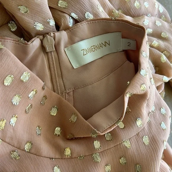 ZIMMERMANN SLEEVELESS TIE NECK DRESS Size 2 Blush Gold MIDI Party Glitter Dress - Picture 5 of 13